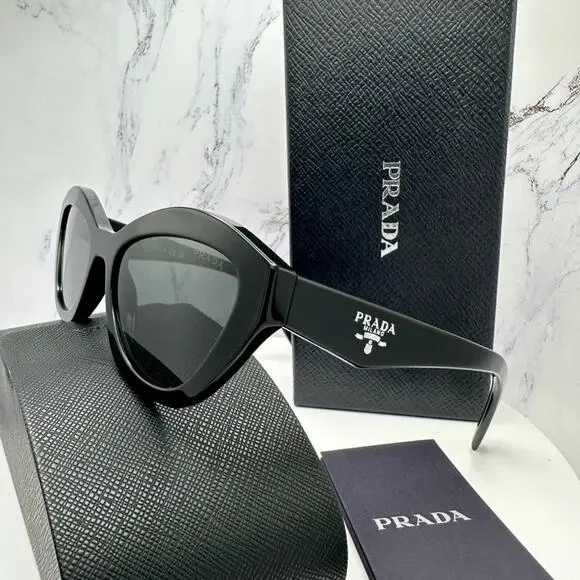 New PRADA Sunglasses Black Butterfly Cat Eye Logo Symbole Logo New - Picture 4 of 16